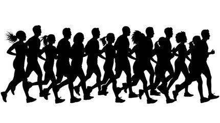 Obraz premium Silhouette of Diverse Group Running Together in Dynamic Motion Vector Illustration