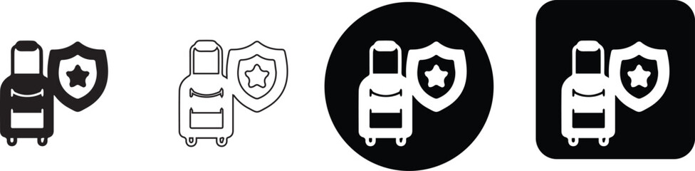 Minimalist travel luggage suitcase with security shield icon set for safe trip and baggage insurance themes © Nusrat