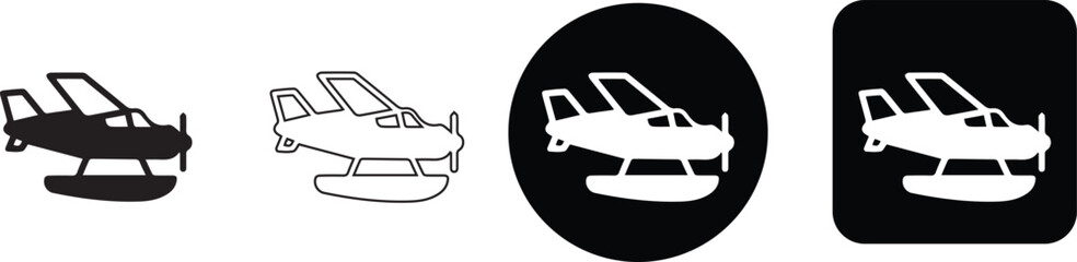 Minimalist seaplane floating aircraft icon set for tropical island travel and aviation transport themes © Nusrat