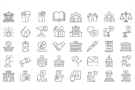 Simple Politics Line Art Symbols for Voting, Advocacy and Public Administration Templates