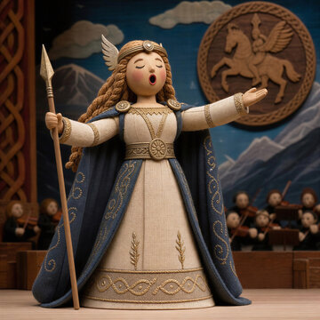 adorable handcrafted figure of woman opera singer on stage