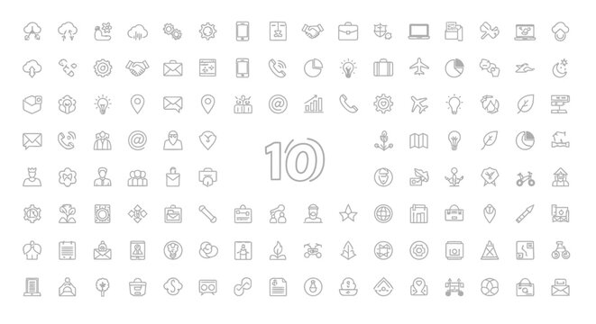 The icons depict various symbols and graphics used for communication and technology on a white background.