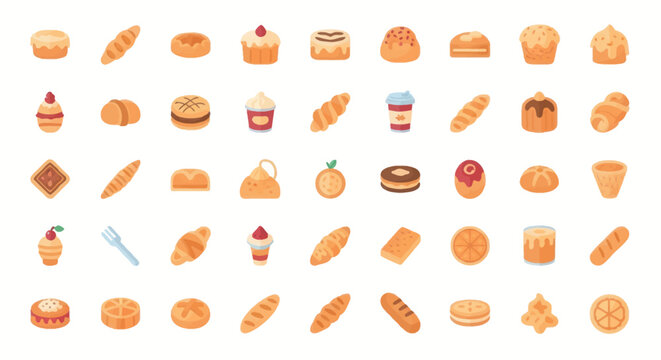 Bakery items collection on white background