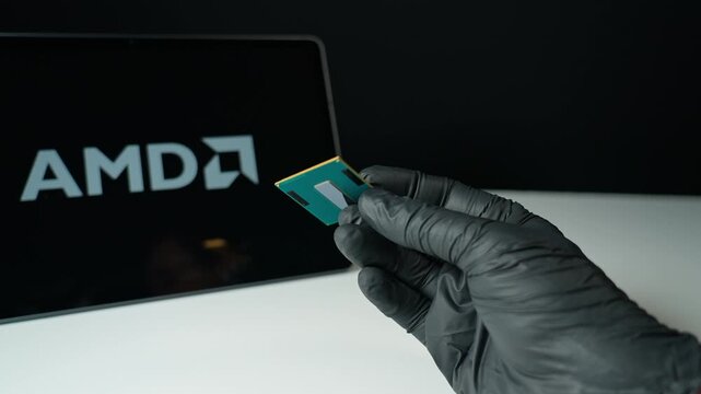 Advanced Micro Devices AMD background display, American semiconductor company, designs high performance CPUs, GPUs, FPGAs, and adaptive computing solutions