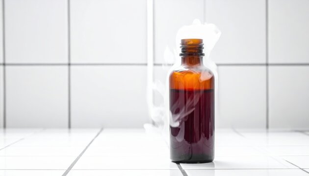 Dark reddish-brown liquid bromine contained within a securely sealed laboratory bottle with vapor rising