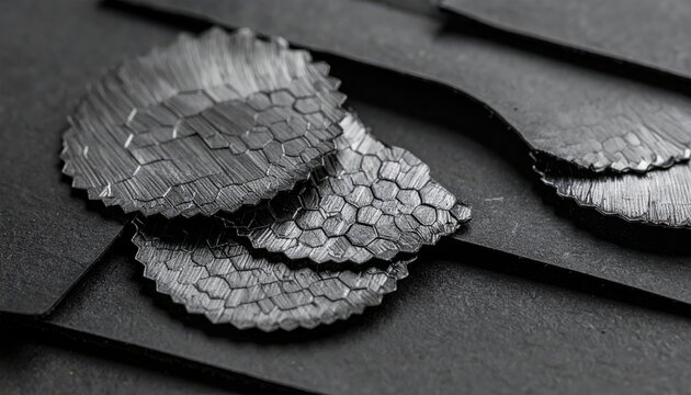 Intricate hexagonal patterns of layered graphite flakes revealed in extreme close-up detail showcasing material structure
