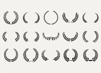 Obraz premium Collection of Black Laurel Wreaths, Award, Victory, Success and Achievement Laurel Crown Icons, Various Classic Styles, Award and Honor Symbols Clipart