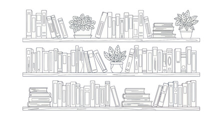 Bookshelves with Books and Plants Vector Illustration © Gozel