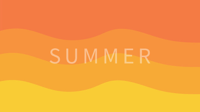 Summer text with abstract wavy orange and yellow sunset stripes background
