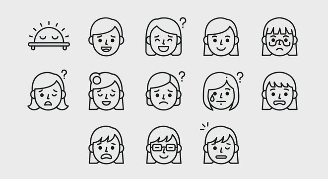 Emotions illustrated vector icons of human faces