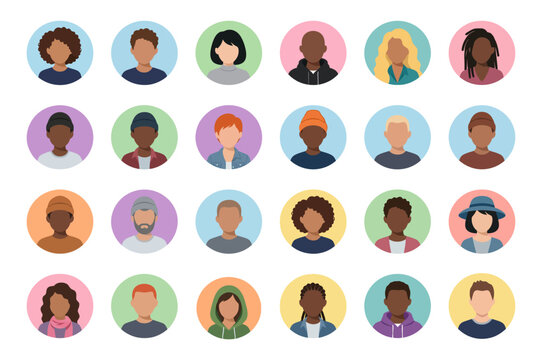 Diverse people avatars group showing anonymous faceless men and women characters | Minimal flat vector illustration icon set for profile user team