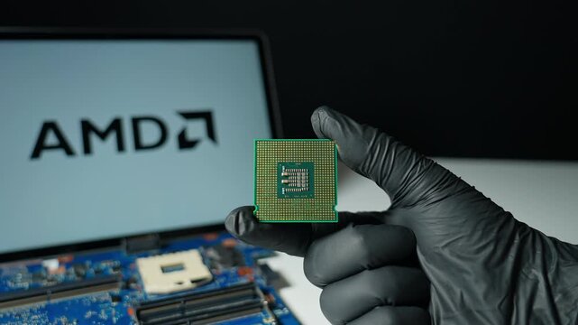 Advanced Micro Devices AMD background display, American semiconductor company, designs high performance CPUs, GPUs, FPGAs, and adaptive computing solutions