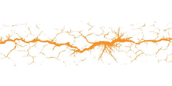 Abstract orange surface crack and fracture earthquake destruction texture vector illustration isolated on white background.