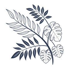Fototapeta premium Hand drawn sketch illustration of assorted tropical leaves and foliage design element with line art