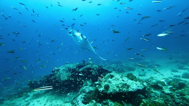 Majestic manta ray gliding through the waters of the northern Maldives