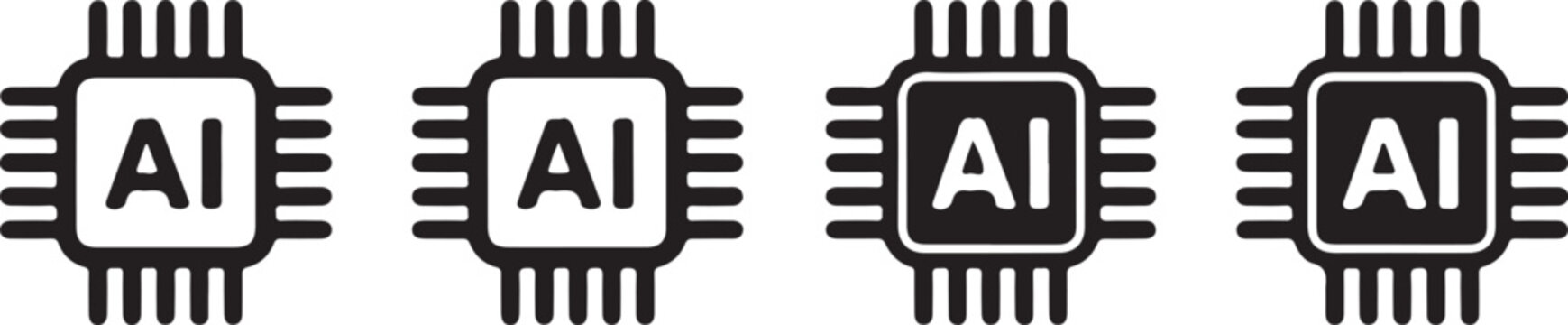 Modern ai microchip icon set with dark variations