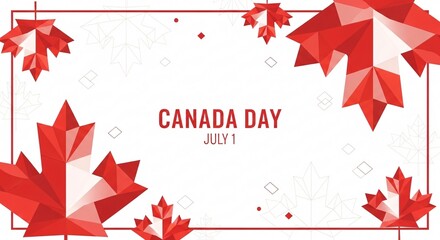 Vibrant canada day graphic with red maple leaves on white background