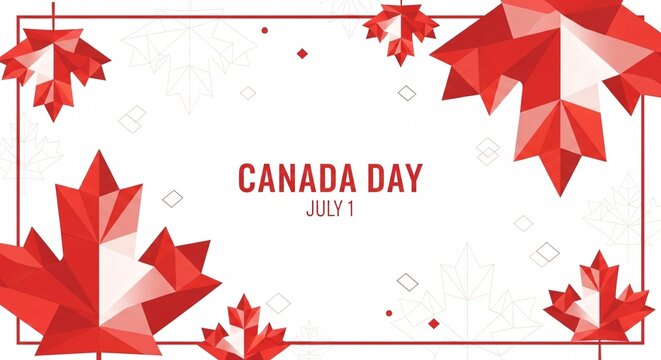 Vibrant canada day graphic with red maple leaves on white background