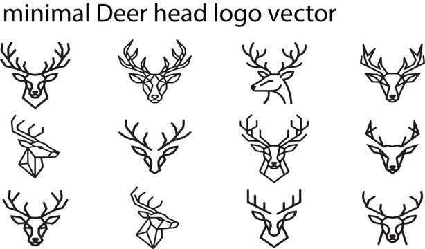 Minimalist Deer Head Logos Set Vector Art stag buck free image downlod