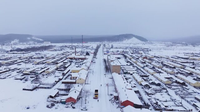 Snow Covered Residential Town in Winter