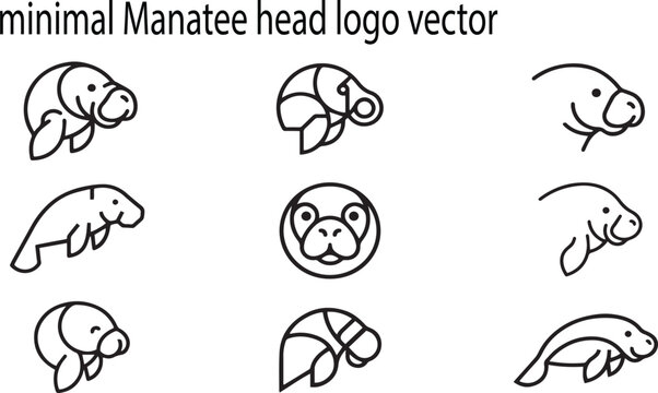 Minimalist Manatee Head Logos Vector Art Collection sea cow marine mammal free image downlod
