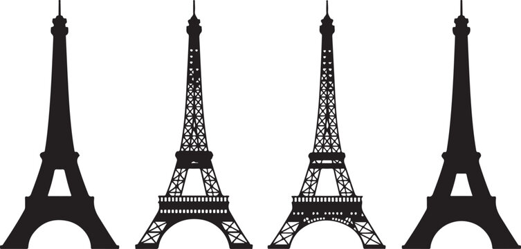 Eiffel tower silhouette vector illustration set