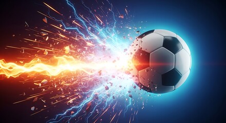 Fototapeta premium Soccer ball explodes with energy and power.