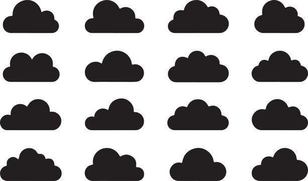 Flat design cloud icons set in various shapes