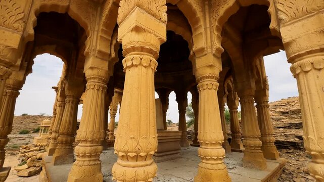 Bada Bagh, Jaisalmer, India: An architectural complex of numerous carved domed cenotaphs.