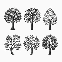 Obraz premium Variety of tree icons grayscale vector illustration set