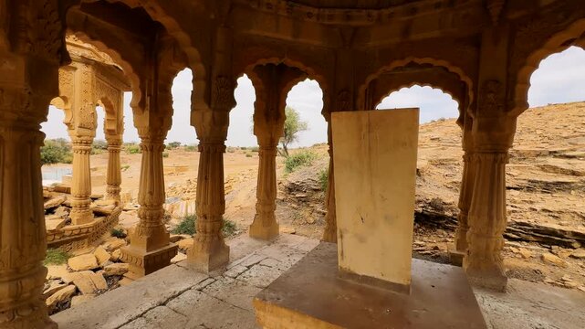 Bada Bagh, Jaisalmer, India: An architectural complex of numerous carved domed cenotaphs.