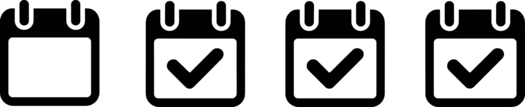 Set of black calendar icons with check marks and blank design for appointment scheduling and event planning