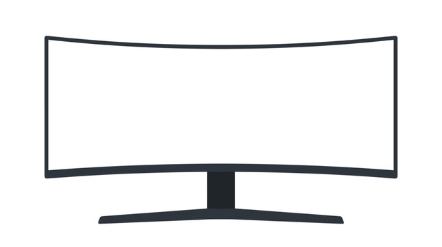 Curved ultra wide gaming monitor mockup front view, isolated on transparent background. Vector illustration