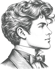 Handsome Young Man Side Profile Portrait Vintage Engraving Illustration © Sharif54