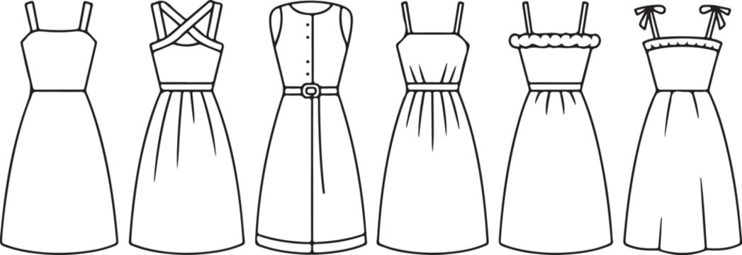 Five styles of women's strapless dresses illustration
