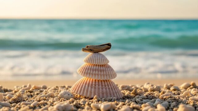 Shell sculpture by the ocean