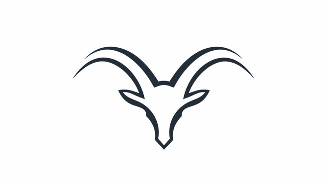 Minimalist Ibex Head Silhouette Icon, Tribal Tattoo Style, Vector Art