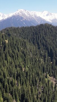 A majestic aerial view of Talgar Peak in the Tien Shan Mountains of Kazakhstan