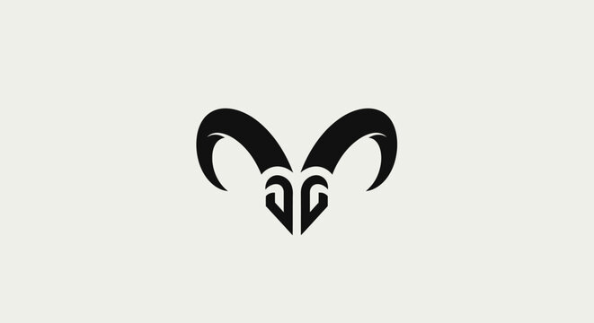 Stylized Ram Horns Silhouette Icon, Tribal Animal Head Symbol