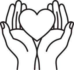 Fototapeta premium Black line of two hands holding a heart shape also transparent background, line hands gesture