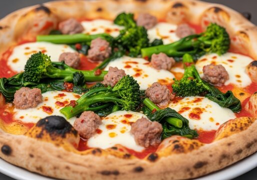Neapolitan pizza with sausage and broccoli rabe