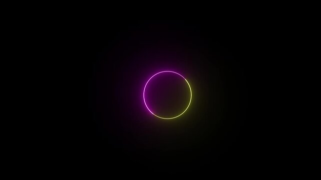 Round circle picture frame with two tone neon color shade motion graphic on  pink and yellow light moving for overlay element. Empty space in middle  4K footage video effect seamless loop