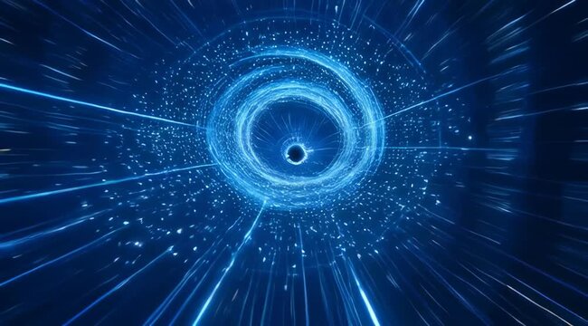 Abstract Blue Light Tunnel Speed Motion Background.