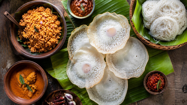 Traditional Sri Lankan Breakfast with Hoppers and Sambol