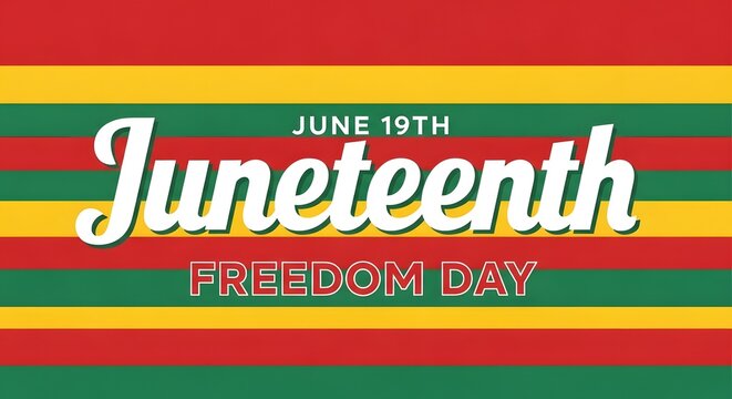 Juneteenth Freedom Day celebration banner with colorful stripes