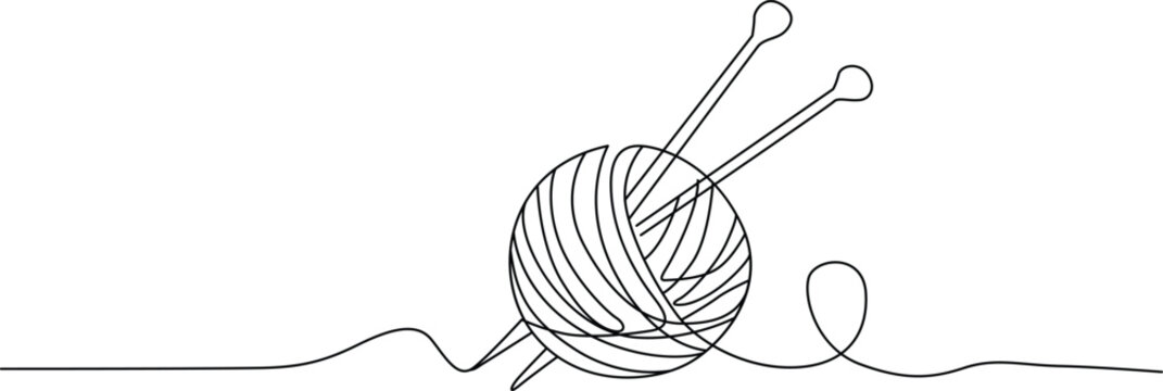Knitting yarn ball with needles and loose thread Vector