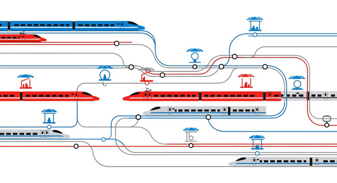 Modern high-speed trains and network connections in simplified design