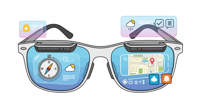 Smart glasses with augmented reality interface for navigation and weather updates