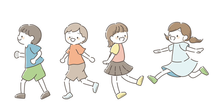 笑顔で元気に走り回る子どもたちのイラスト