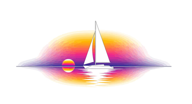Sunset sailing scene with vibrant gradient and silhouette reflection